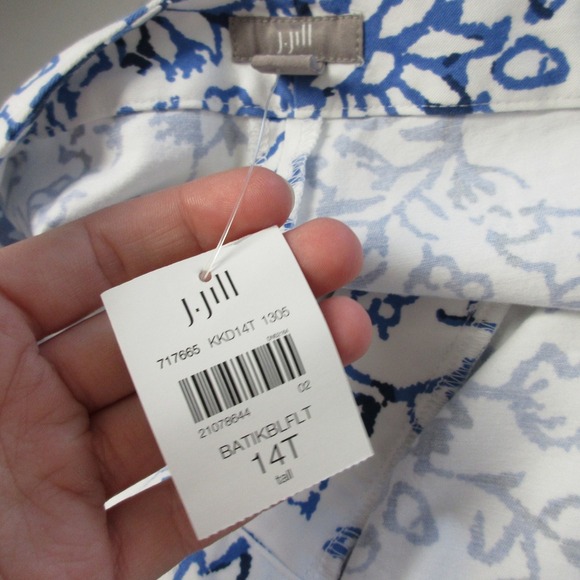J. Jill Floral Stretch Pants Women 14 Tall Blue White Cotton Blend Summer 310 - Picture 5 of 11